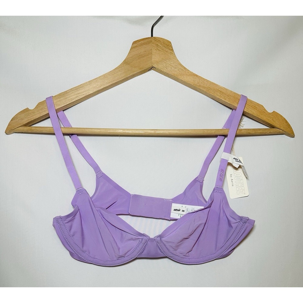 AERIE SMOOTHEZ Sheer Unlined Underwired Lilac Purple Full Coverage Bra 32B‎ NWT